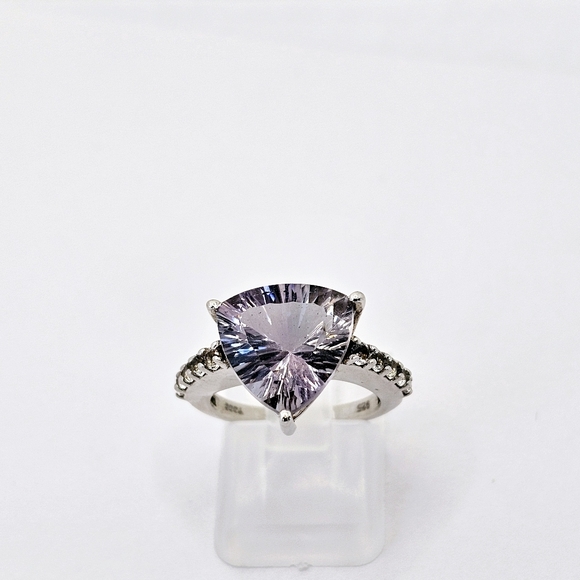 Genuine Rose De France Amethyst & White Topaz Ring Size 5! - Picture 4 of 8